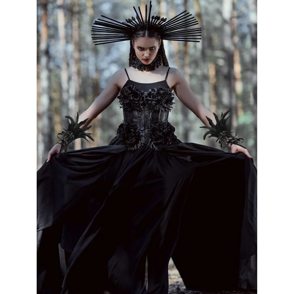 Women's Lace Feather Long Gloves Gothic Costume Accessories for Party
